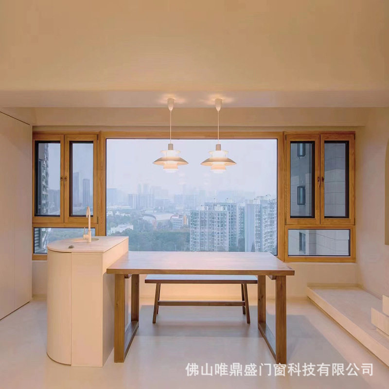 佛山135断桥铝包木窗别墅铝木门窗自建房隔音隔热系统铝平开窗