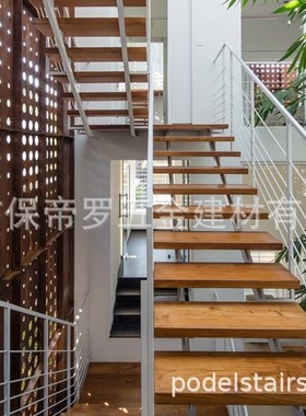 直梯 白色 简约现代风 钢木楼梯护栏 室内家用扶手栏杆