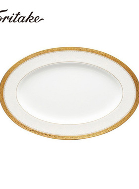 Noritake则武欧式金边铂金边家用鱼盘高档餐厅酒店后厨件椭圆菜盘