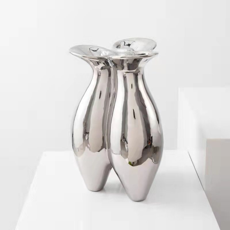 现代简约轻奢电镀银色陶瓷花瓶摆件酒店样板房家居客厅装饰品花器,模玩/动漫/周边/娃圈三坑/桌游,文化/体育周边,淘宝优惠券,粉丝福利购,淘宝优惠卷