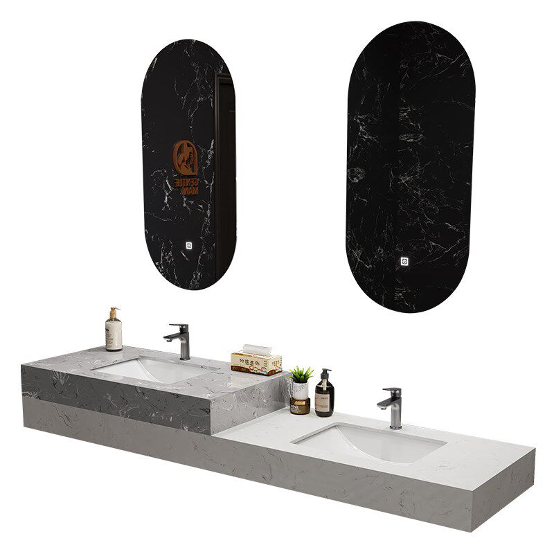 公共厕所大理石高低洗漱台加大尺寸子母洗手盆柜组合卫生间洗脸盆