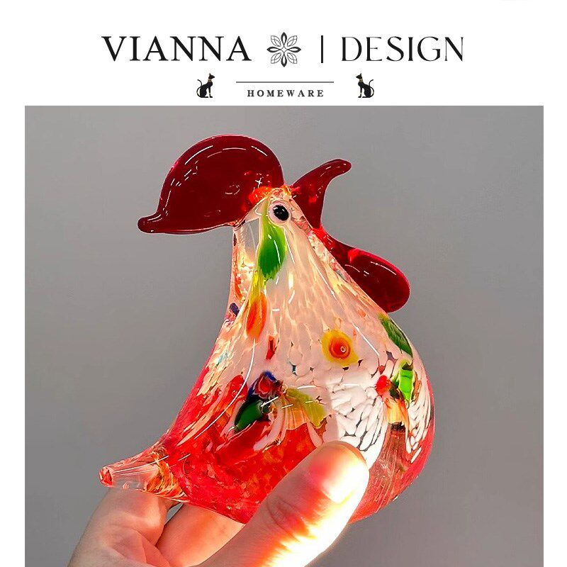 VIANNA丨咕咕鸡HDLK创意彩色公鸡摆件寓意吉祥玻璃桌面玄关装饰