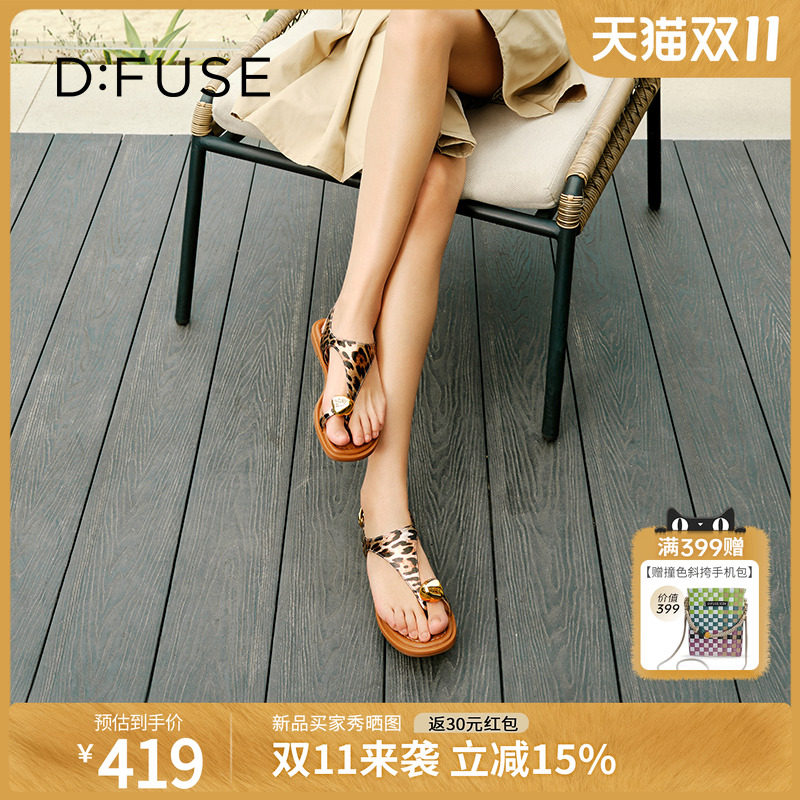 Dfuse迪芙斯2025夏季新款度假风人字拖T带平底鞋套趾凉鞋女鞋