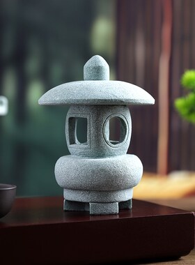 石灯笼小摆件桌面装饰小石亭子中式观H景石灯微景观鱼缸盆造景亭