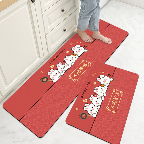 厨房地垫硅藻泥吸水防滑脚垫子防C油防水可擦免洗新年喜庆红色地