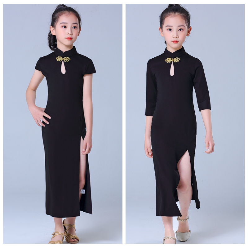 儿童模特走秀旗袍模特训练服T台走秀E少儿礼仪服装夏季短袖t中式
