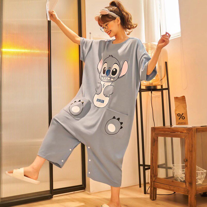 纯棉短袖情侣g睡衣夏季薄款200斤睡裙女大码宽松家居服卡通连体服