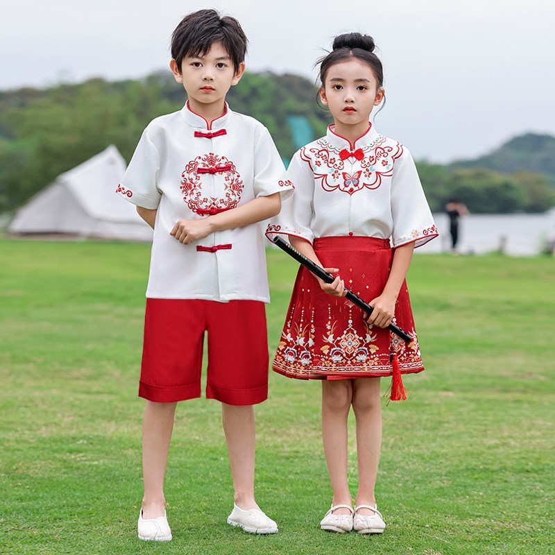 六一儿童中国风合唱演出服t男女童马面裙表演幼儿园毕业照朗诵汉