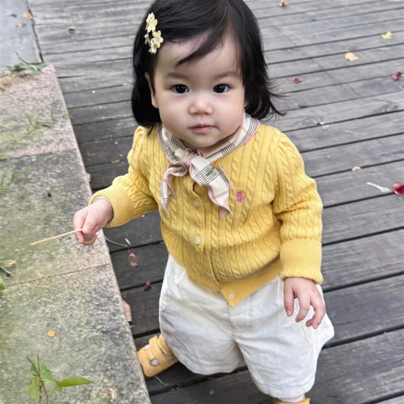 婴儿20a26春季新款针织开衫女宝宝可爱麻花毛衣百搭长袖毛线衣外