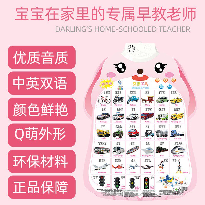 儿童交通工具有声挂图宝s宝启蒙发声墙贴飞机轮船汽车识物墙挂认