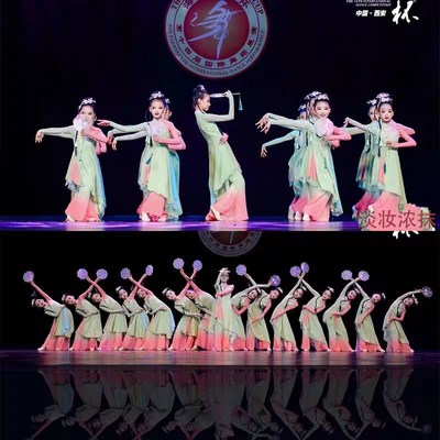 儿童古典舞演出服淡妆浓抹总相宜舞蹈服装莲鼓Q越歌行秧歌服扇子