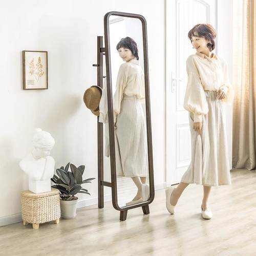 英尼斯实木全身镜家用卧室全身镜多功能全身镜挂衣架一体落地镜子
