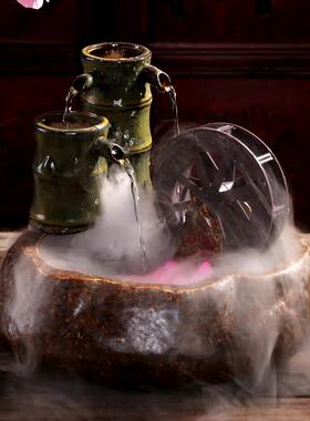 陶瓷客厅招财风水轮流水摆件客厅家用假山喷泉鱼缸盆景加湿器水景