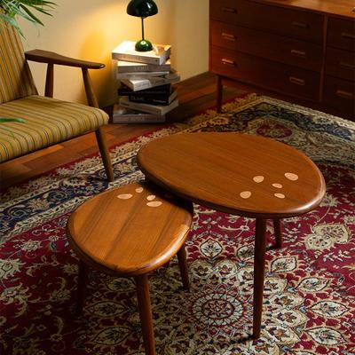 萨得船长实木柚木茶几现代简约小户型沙发边几角几轻奢圆形客厅桌