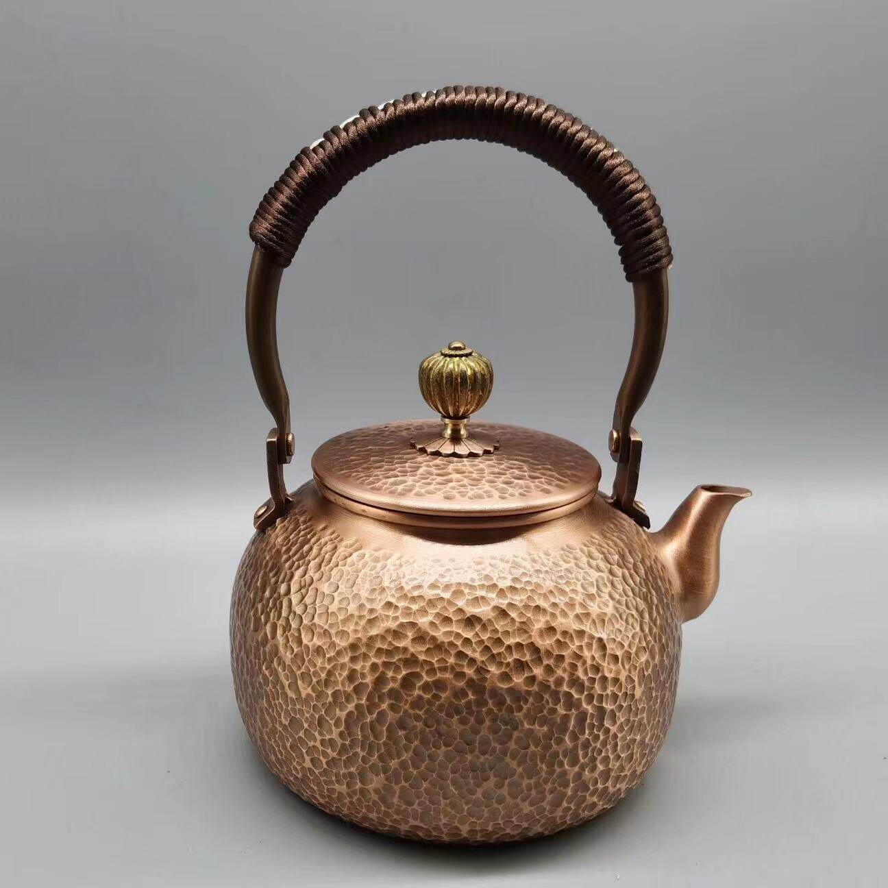 古董古玩批发仿古铜红铜锤点茶壶提壶乡下收老物件居家工艺品