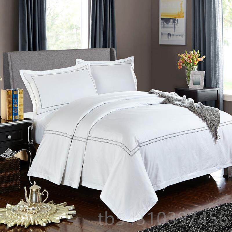 正品罗四曼店德60支棉纯白贡缎绣框件套酒套布草宾馆被床单床上用,床上用品,床品套件/四件套/多件套,淘宝优惠券,粉丝福利购,淘宝优惠卷