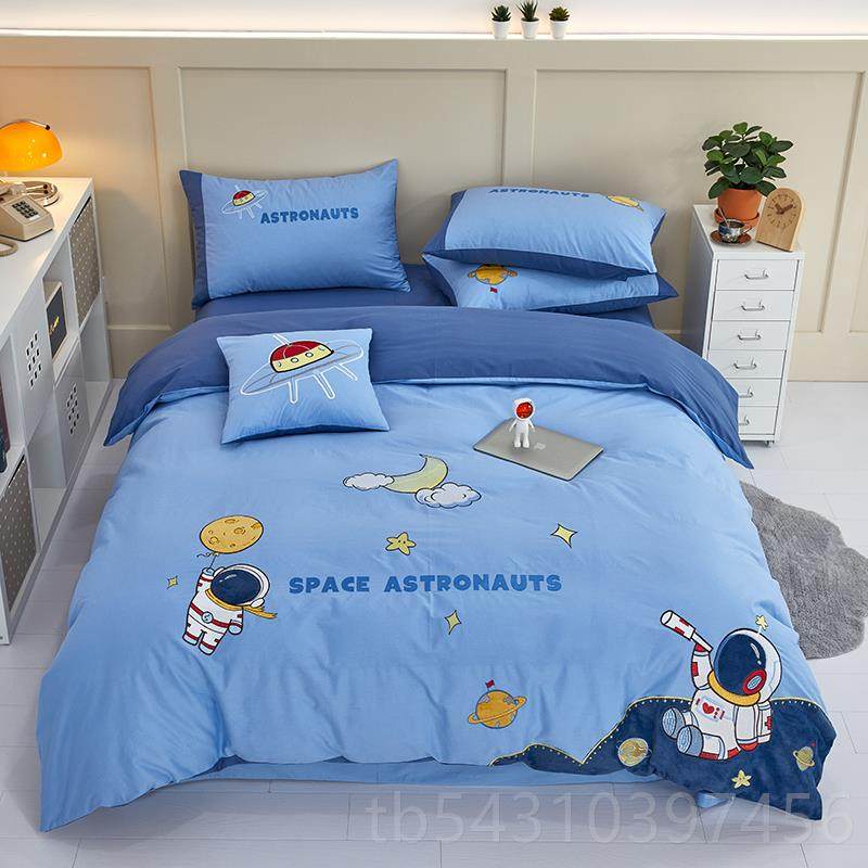 正品儿床童床单四件套男孩纯棉卡通被套1.2米棉1.5笠全三件套蓝式,床上用品,床品套件/四件套/多件套,淘宝优惠券,粉丝福利购,淘宝优惠卷