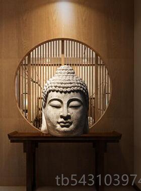 正品中式复古号东佛首佛头佛像禅大意花摆件南亚玄关走廊园月亮窗