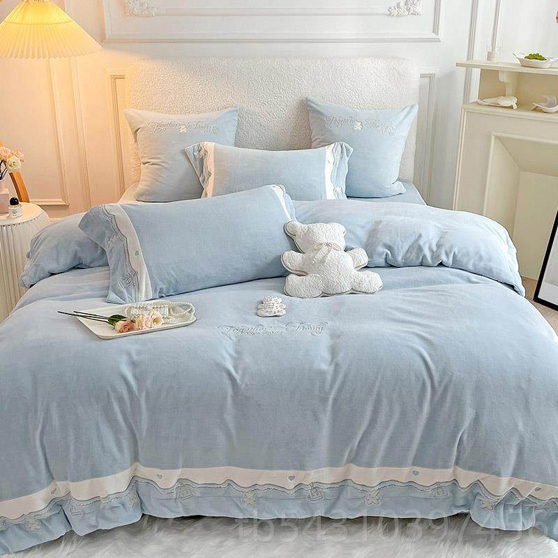 正品绒冬季加厚珊瑚四件套小清新小熊刺用绣被套保牛奶暖绒床上品,床上用品,床品套件/四件套/多件套,淘宝优惠券,粉丝福利购,淘宝优惠卷