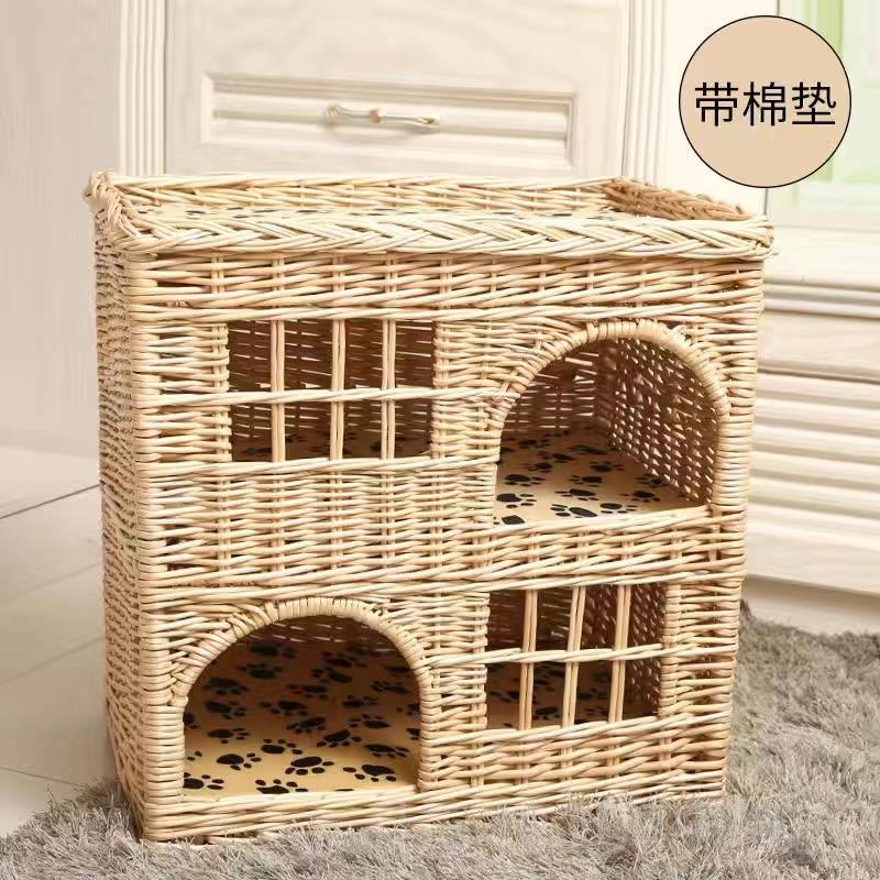 正品夏季闭猫窝藤猫编猫窝四季通用封式猫别房别墅可拆洗墅屋猫笼