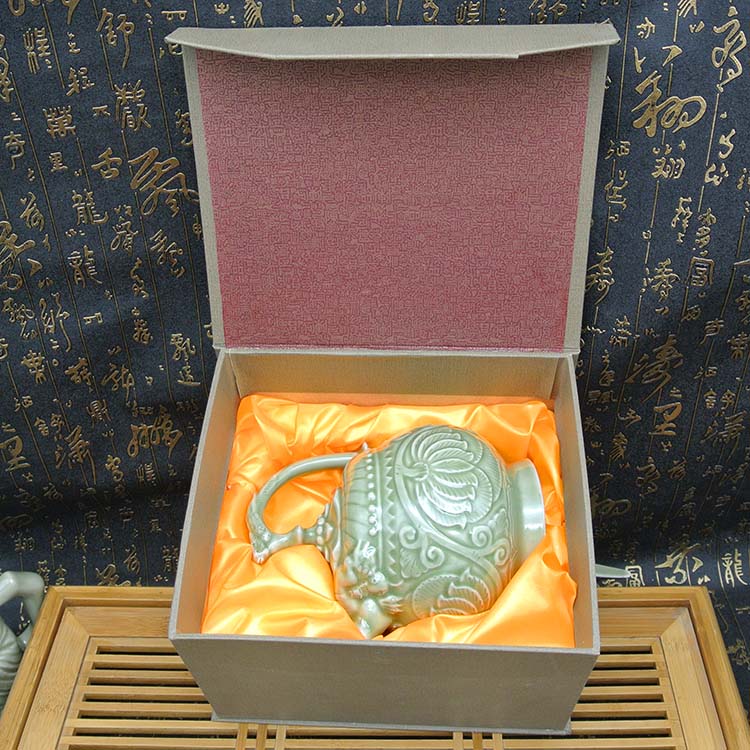 耀州瓷器窑青釉提梁倒流s壶倒注壶仿古瓷古玩董魔壶1比1摆件收藏