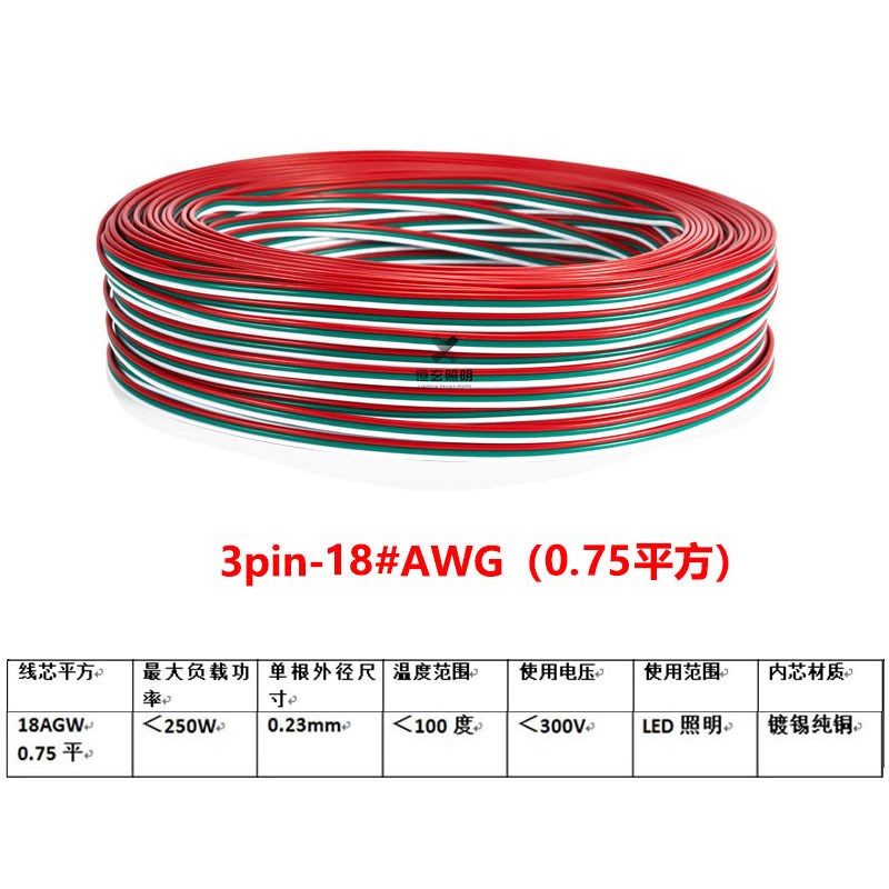 22/20/18AWG l 0.3/0.5/0.75平方三芯线3P彩排线幻彩LED灯条电源