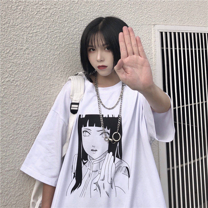 100%纯棉夏季日系INS火影雏田动漫印花宽松短袖T恤半袖上衣男女潮