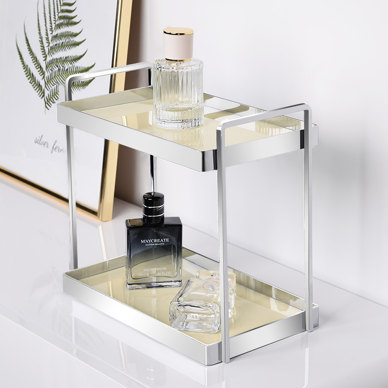 桌面双层金属银色置物架厨房卫生间大水杯护肤化妆品亚克力收纳架