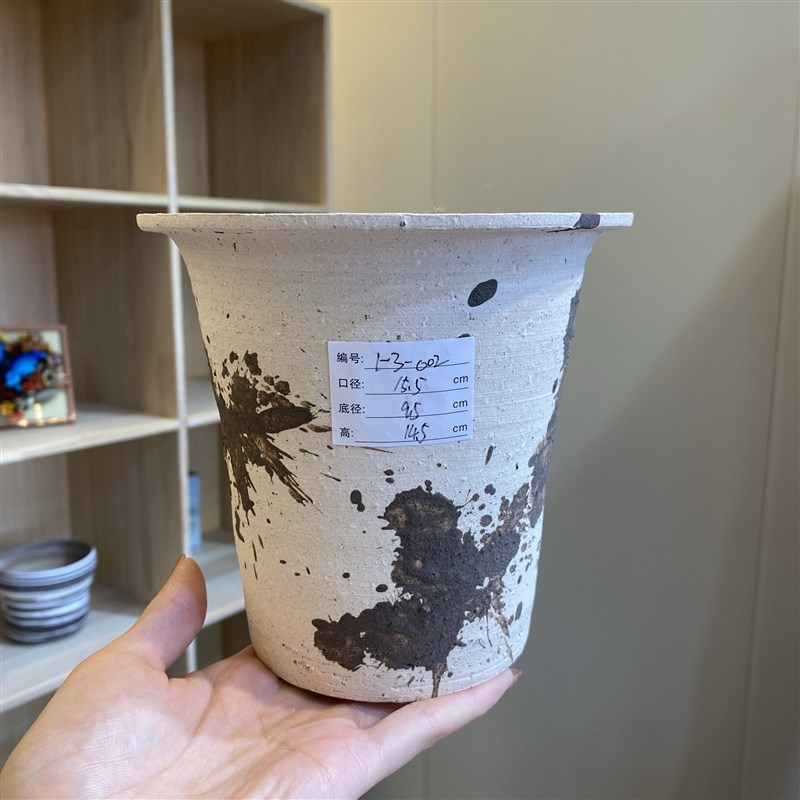 《一物一拍:礼帽(口15-16》手工潮流热植匣钵土拼色粗陶盆