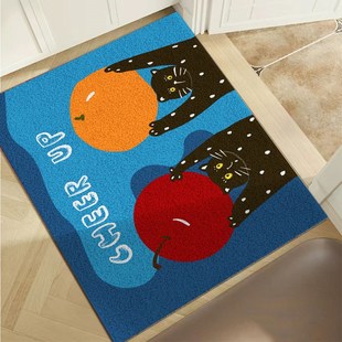 入户门地垫蓝色黑猫门口丝圈地垫进门垫门外蹭土防滑脚垫家用地毯