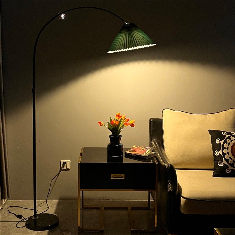 百褶罩落地灯钓鱼灯m客厅设计感网红沙发卧室床头立式落地LED台灯
