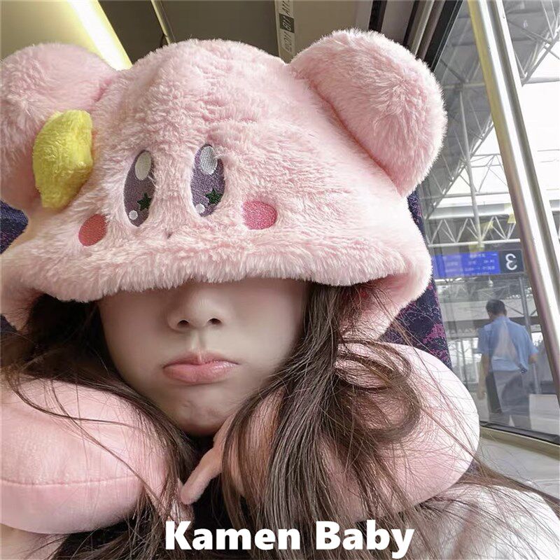 高铁睡觉神器!可爱粉色卡比连帽u型枕I护颈枕坐飞机脖子靠枕女生