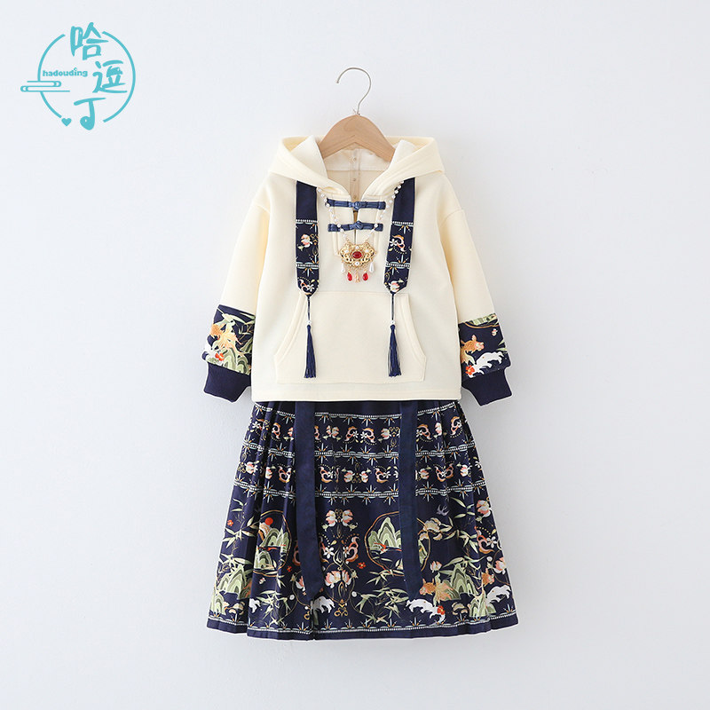 儿童马面裙2023款秋冬加绒卫衣C汉服女童拜年服男童古装元旦表演