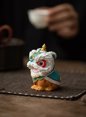 新中式国潮风招财进宝醒狮摆件y茶宠汽车桌面装饰可爱家居饰品送