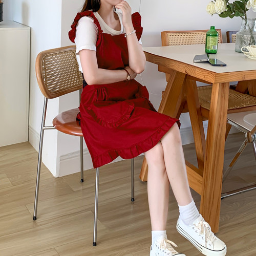 围裙美甲店专用日系定制LOGO公C主餐饮女漂亮时尚工作服复古荷叶