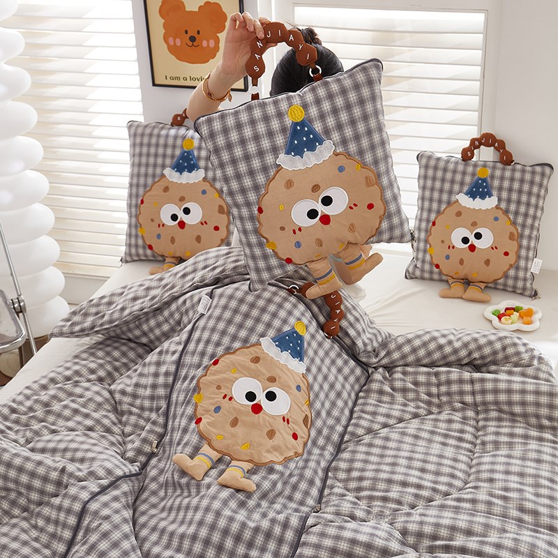 全棉/曲奇抱枕被子两用二合一车载枕头被汽车Q办公室空调被午睡毯