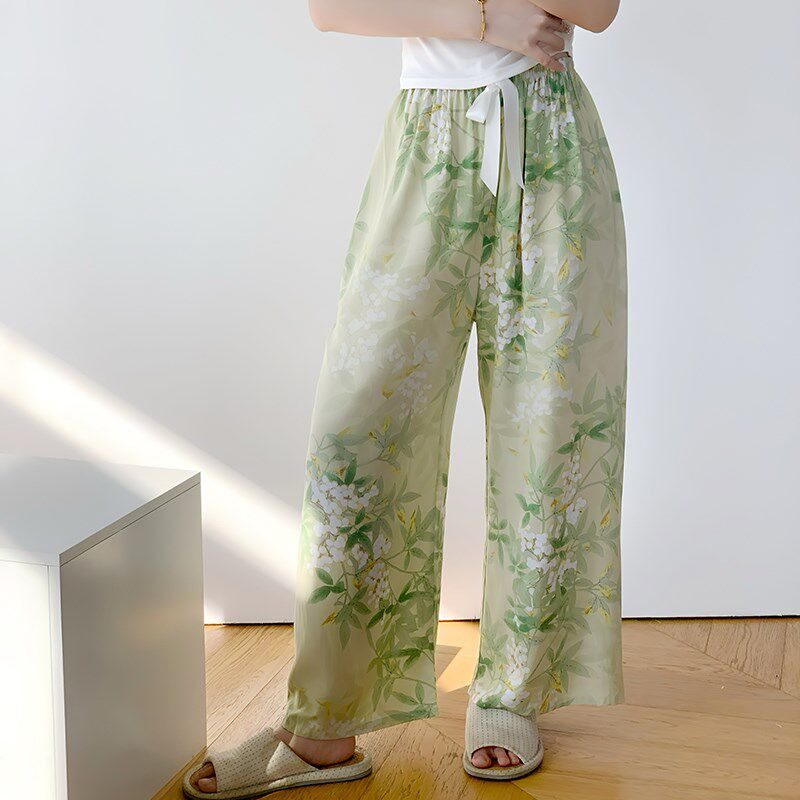 夏天薄款柔软棉绸凉感睡裤女士长裤子宽松休闲家T居裤外穿遛弯单