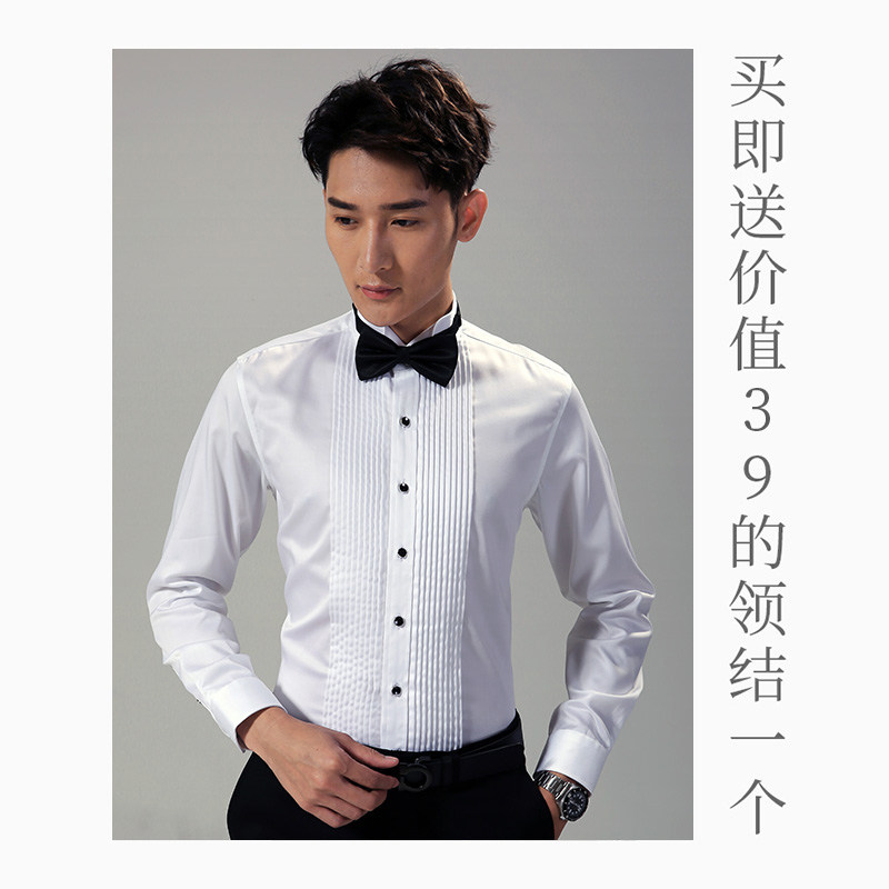 礼服衬衫男长袖结婚婚礼q伴郎服套装白寸衫燕子领男士新郎领结衬