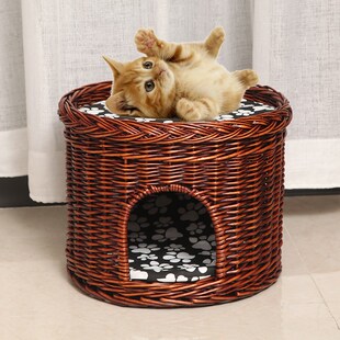 四季 藤编猫窝双层夏季 通用u两层加大号猫咪窝猫别墅房子猫屋猫产