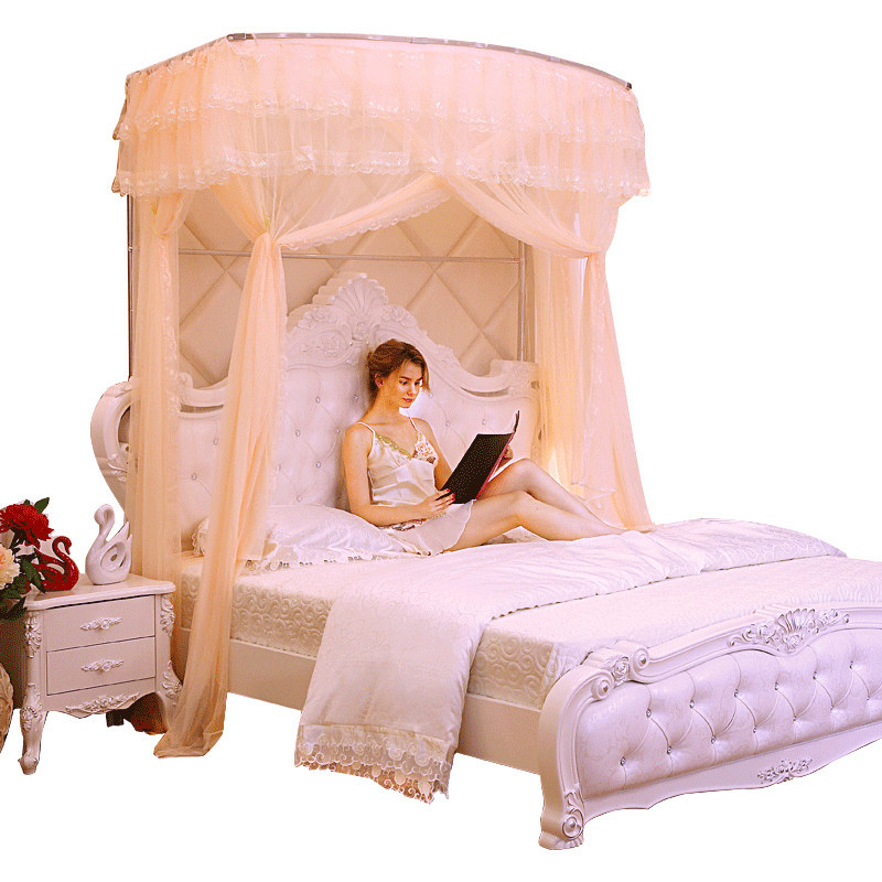 U型伸缩蚊帐三开门落地宫廷床上不锈钢支架F1.2/1.5m1.8米双人家