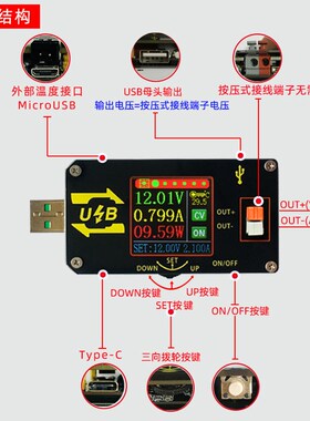 5V转9V12V24VUSB升压线模块 UDP 数控LUSB彩屏电源升降压恒压恒流