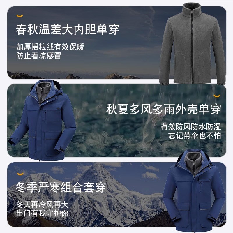 冲锋衣定制三合一印logo工作服定做工I装冬季外套订制公司团队工