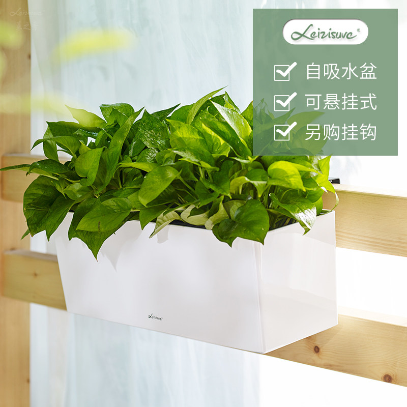 种植箱阳台花盆长方形花槽挂式壁挂长型花盆自Q动吸水塑料花盆加