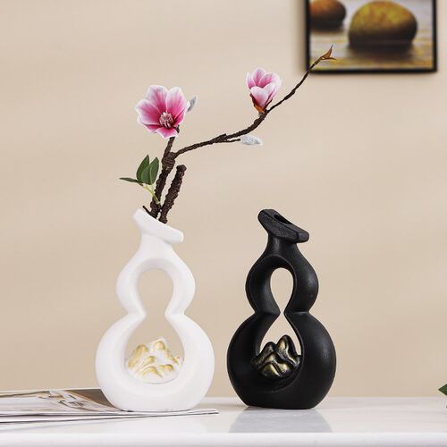 新中式陶瓷葫芦花瓶客厅插花摆件干花假花K桌面柜子装饰品复古轻