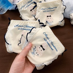 2025新款 女可爱印花蕾丝三角裤 日系i甜美少女感网纱内裤 软萌奶兔