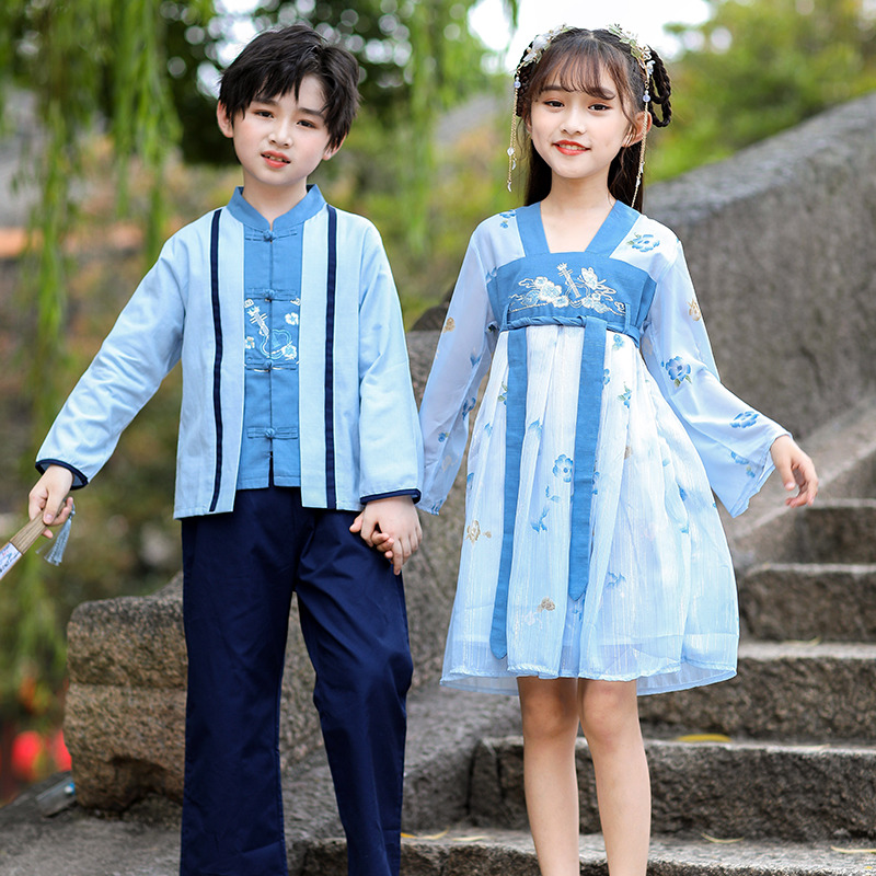 儿童中国风男童女童汉服秋季新款薄E款中式古风长衫走秀礼服演出