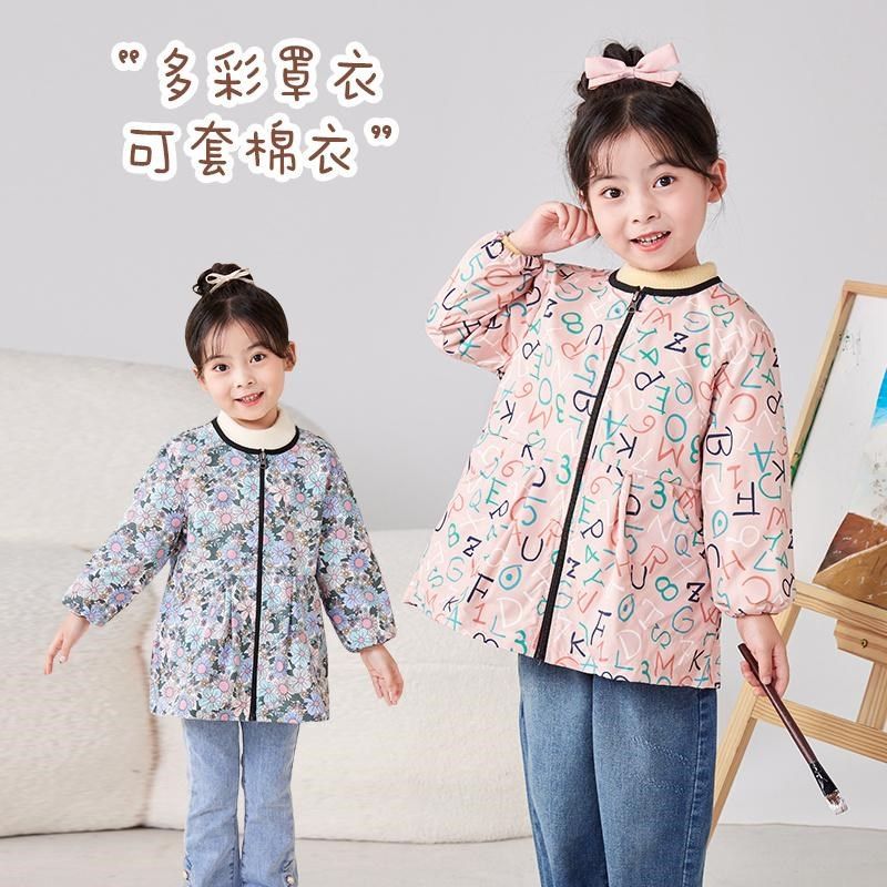 宝宝罩衣防水防脏长袖公s主风画画羽绒服护衣书法吃饭女孩围裙罩