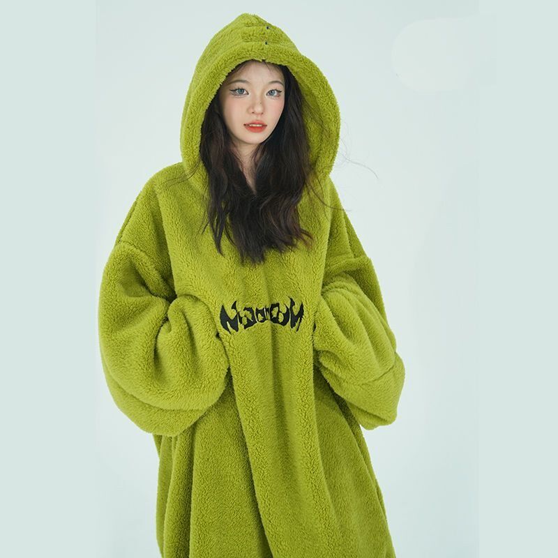 超大卫衣韩版新款珊瑚绒睡衣女裙子秋冬睡袍长款浴U袍家居服加厚