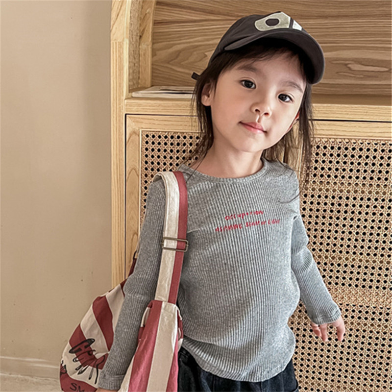 面料超软a!韩国男女童纯棉长袖弹力T恤 秋季薄款儿童女宝宝打底衫