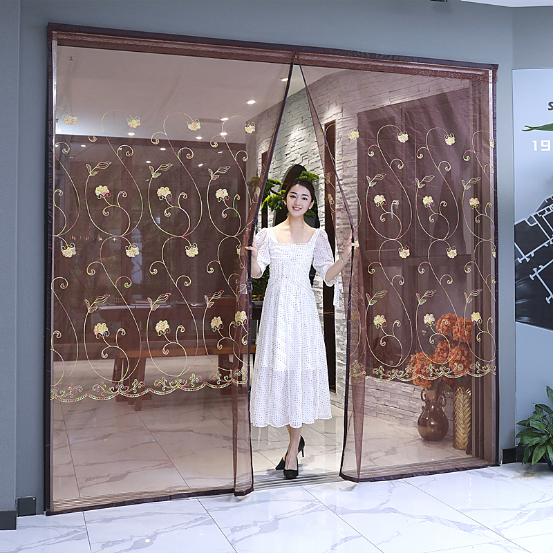 春夏季防蚊网g门帘魔术贴高档磁性纱窗加密加厚卧室条纹软纱门静
